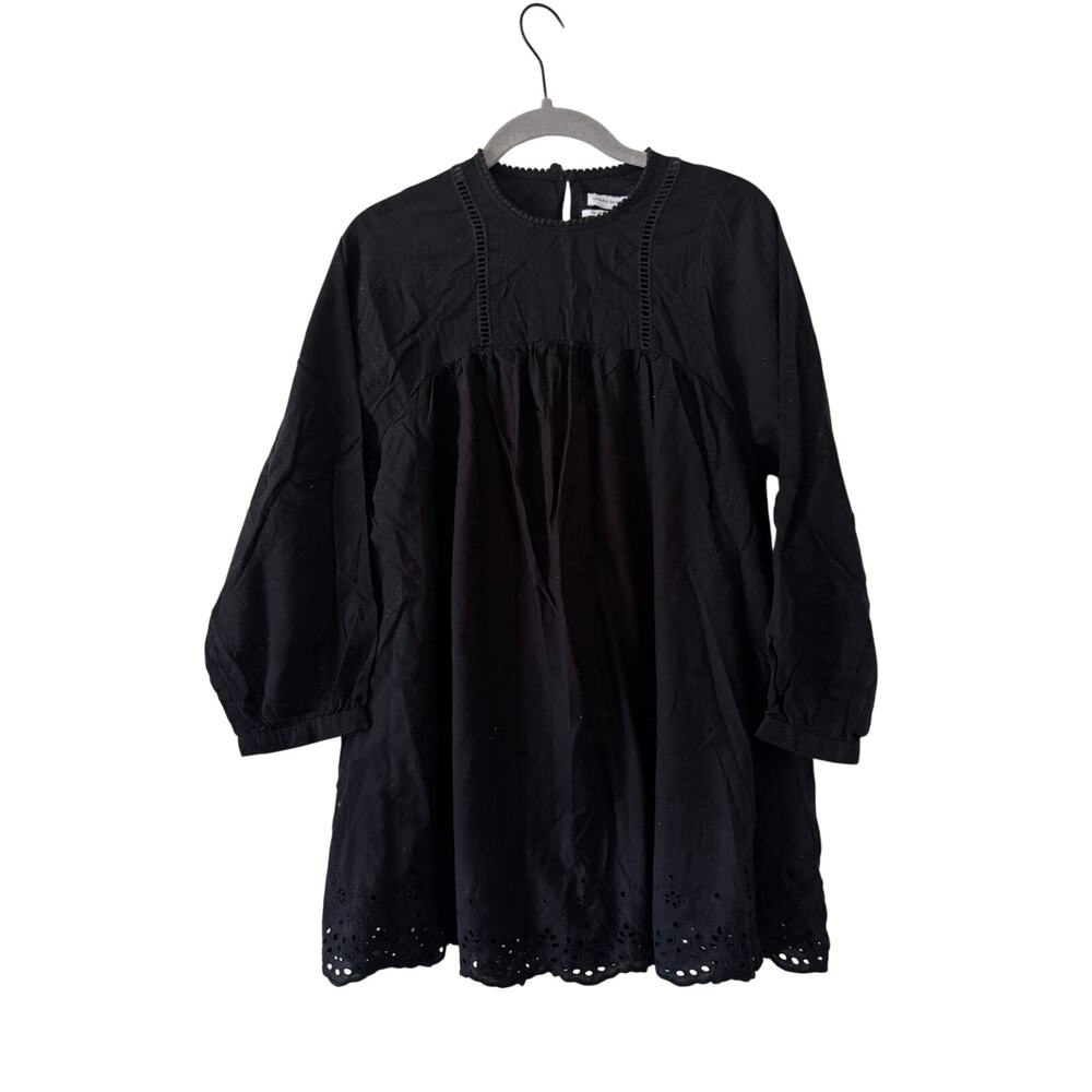 Urban Outfitters Black Eyelet Babydoll Mini Dress Long Sleeve Women’s XS Boho - Picture 2 of 9